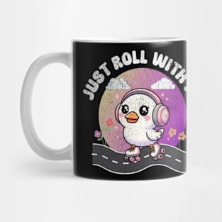 Just Roll With It Funny Rollerskating Goose Cute Kawaii Mug